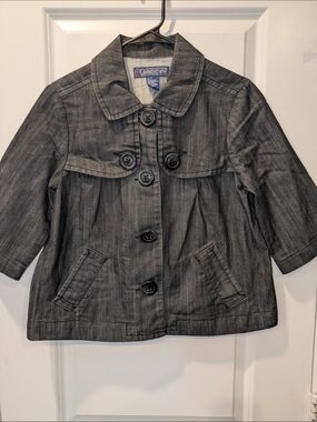Baccini Cropped Denim Jacket Small Gray Button Front 3/4 Sleeve